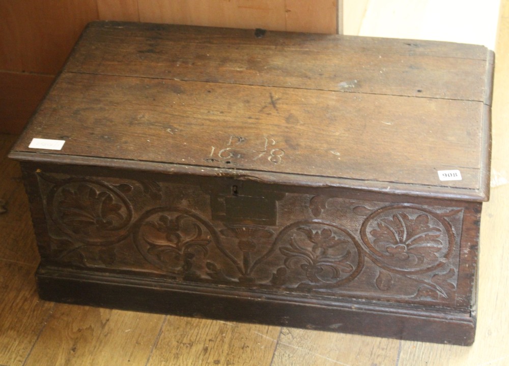 A 17th century and later oak bible box, W.73cm D.40cm H.30cm